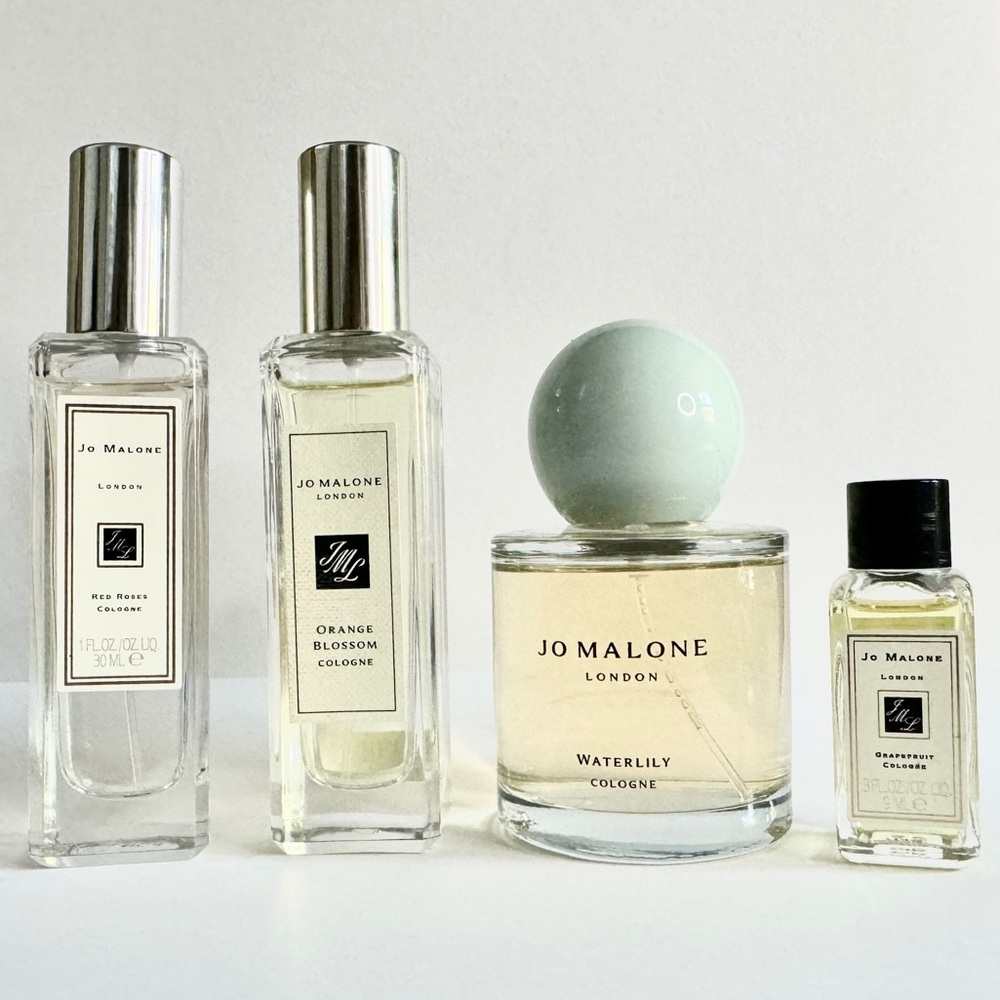 Bundle: 4 Jo Malone: Red Roses, Orange Blossom, Waterlily, Grapefruit: 90%+ Full